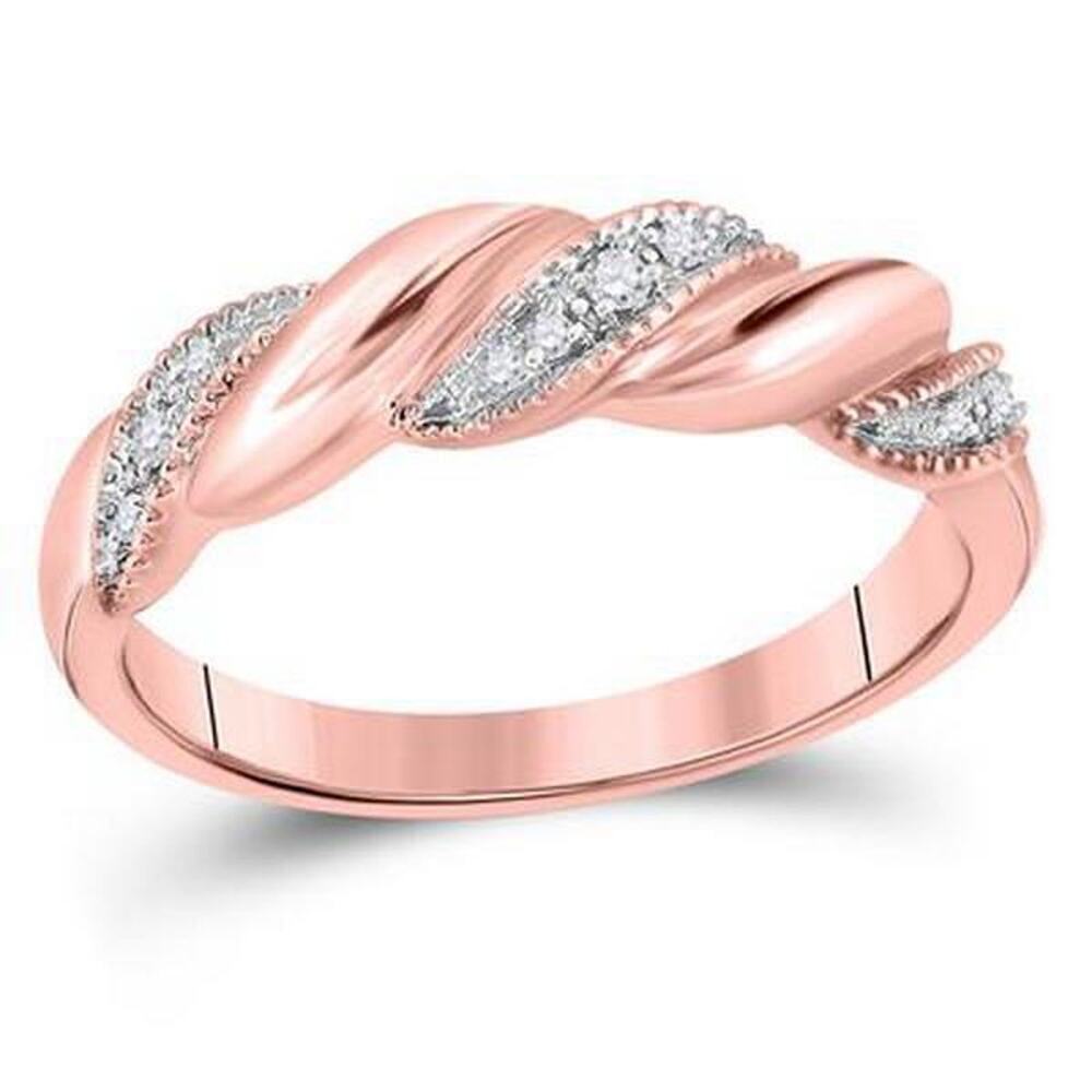 Diamond Twist Crossover Stackable Band Ring 14K Rose Gold